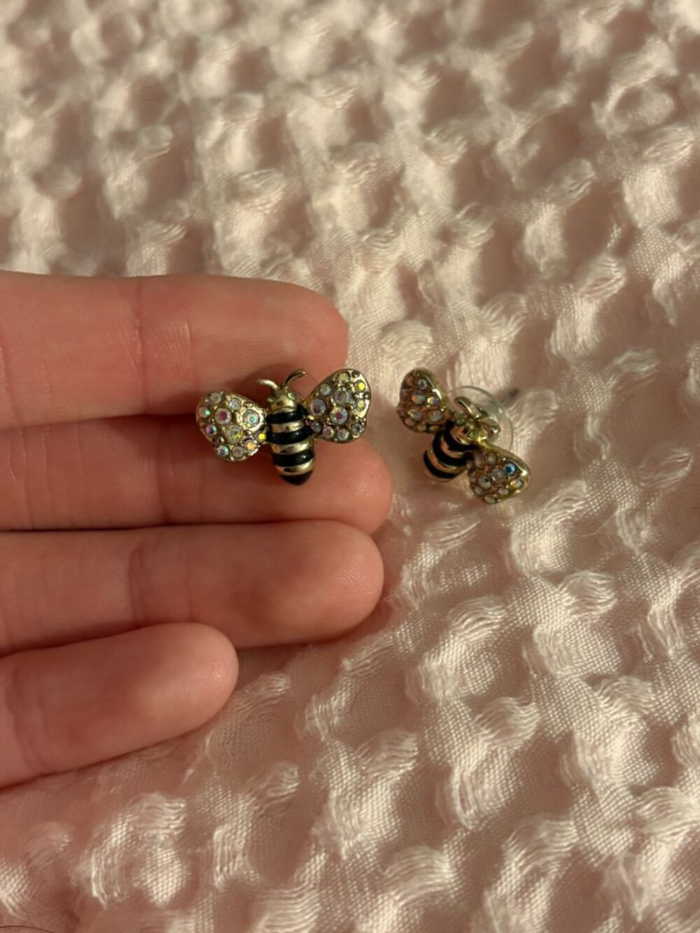 Betsey Johnson Gold Tone Bee Stud Earrings w/ Rhinestones